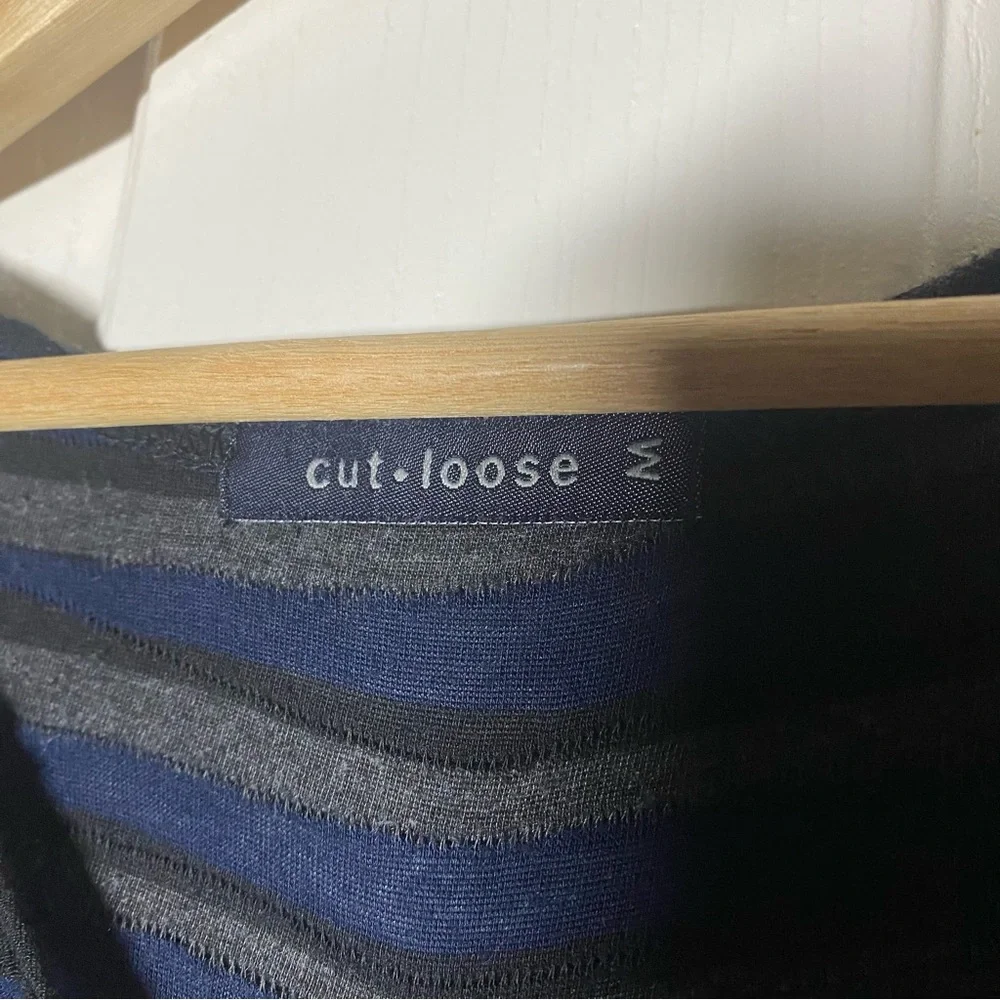 Cut Loose Lagenlook Stripe Textured Long Sleeve Crewneck Shirt Top Size Medium M